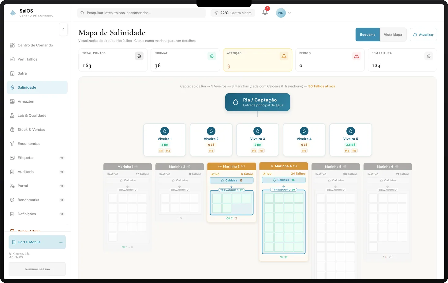Hydraulic map of the marinas — the actual geometry of the Reserve